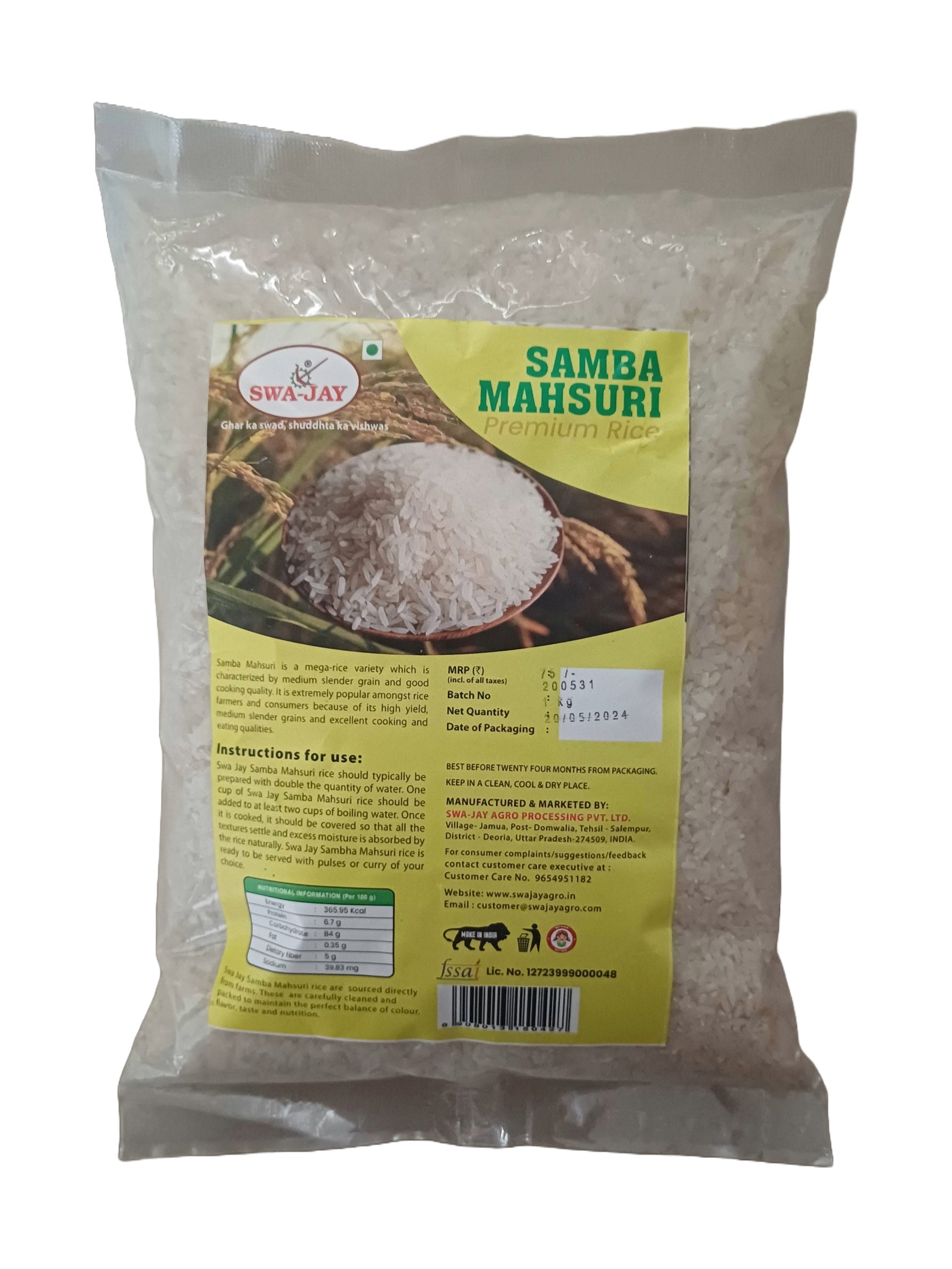Swa-Jay Mansuri Rice 1 Kg – Swa-Jay