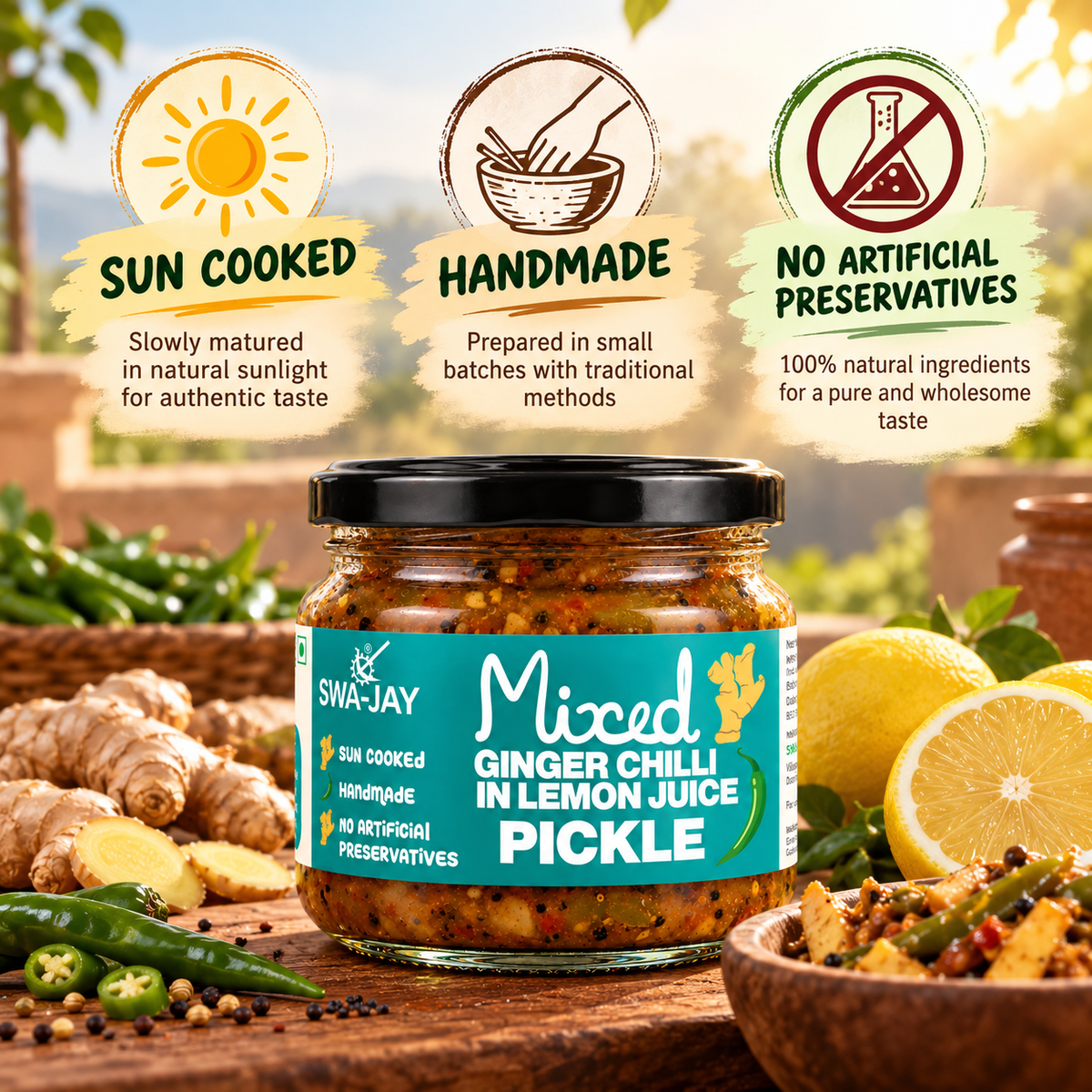Swa-Jay Mixed Ginger Green Chilli Pickle (in Lemon Juice) 300 g