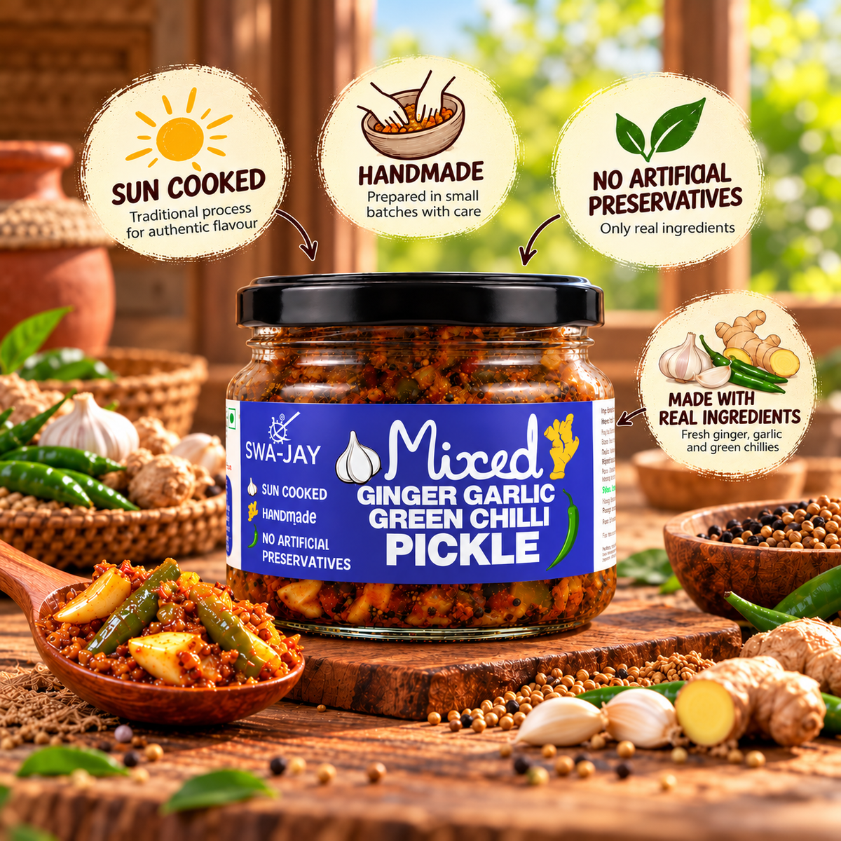 Swa-Jay Mixed Ginger Garlic Green Chilli Pickle 300 g